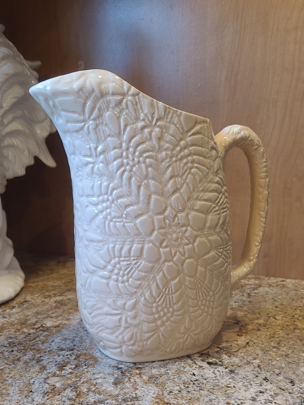 Beaver Farm Pottery Pitcher Off White Large Floral Starburst‎ Pattern